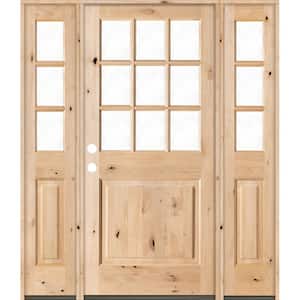 64 in. x 80 in. Craftsman Alder 9-Lite Clear Low-E Unfinished Wood Right-Hand Inswing Prehung Front Door/Sidelites