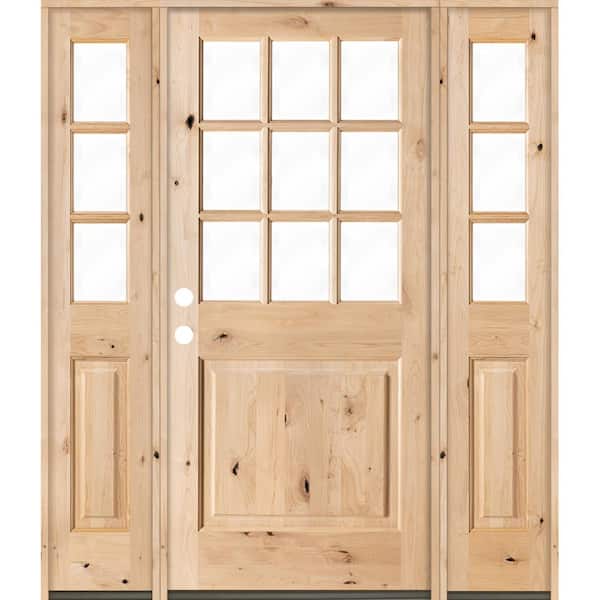 Krosswood Doors 64 in. x 80 in. Craftsman Alder 9-Lite Clear Low-E Unfinished Wood Right-Hand Inswing Prehung Front Door/Sidelites