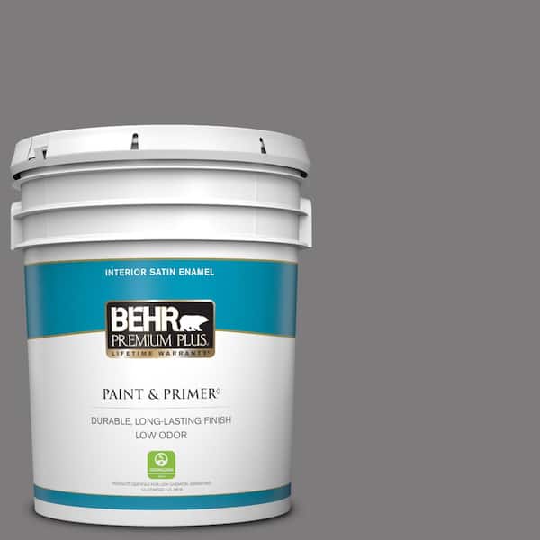 BEHR PREMIUM PLUS 5 gal. #BXC-58 Stormy Gray Satin Enamel Low Odor Interior Paint & Primer