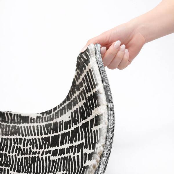 Dream Shag Premium Machine Washable Abstract ADS830 Black 8 ft. x 8 ft. Round Rug