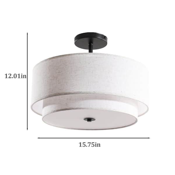Jushua Modern 16 in. Black Semi-Flush Mount Ceiling Light with