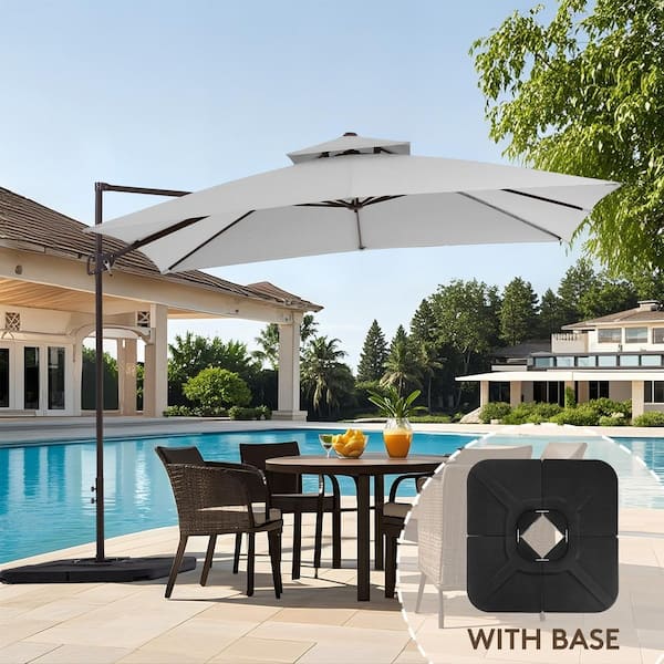 JEAREY 10 ft x 10 ft Square Outdoor Patio Cantilever Umbrella with Weighted Base in Light Gray