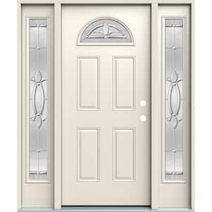 36 in. x 80 in. Left Hand Fan Lite Blakely Decorative Glass Primed Steel Prehung Front Door w/Sidelites