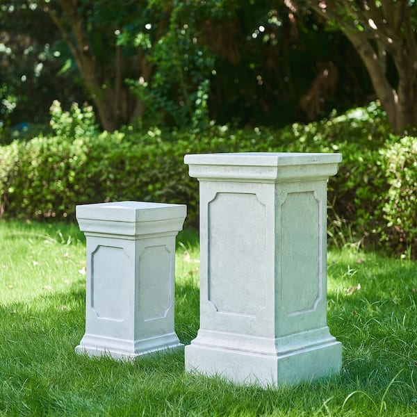 CHRISTOPHER KNIGHT HOME Edmund Antique White Outdoor/Indoor Concrete MGO  Decorative Pedestal Plant Stand (25.75 in. H, 19.25 in. H), (Set of 2)  149512
