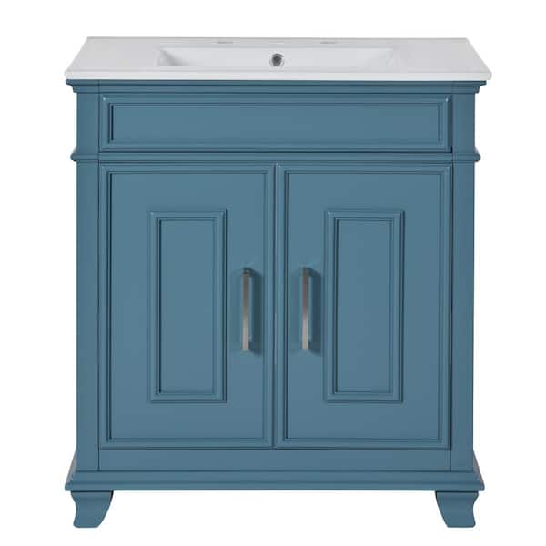 Boosicavelly 30 in. W x 18 in. D x 34 in. H Single Sink Freestanding Bath Vanity in Blue with White Resin Top