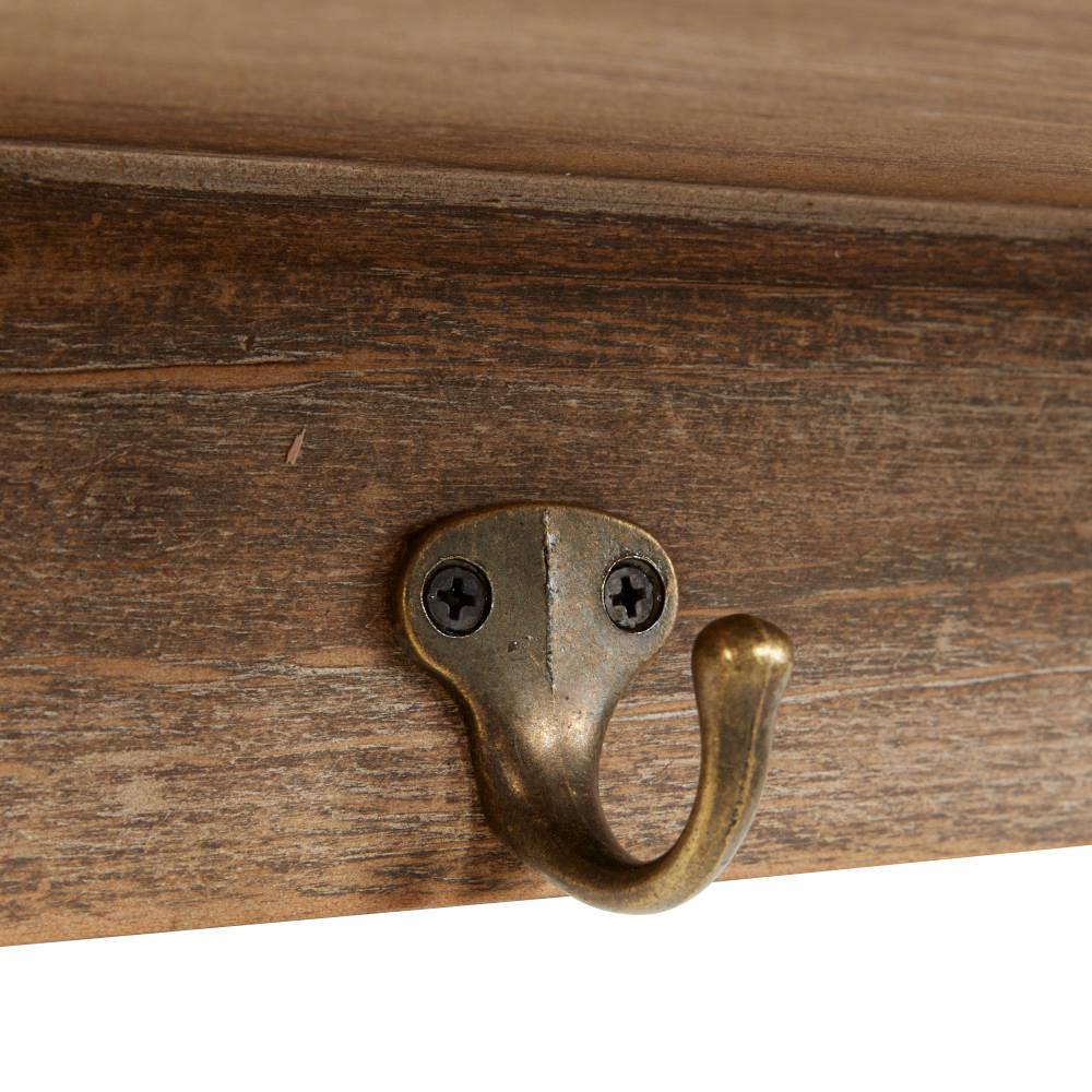 Brown Wooden Wall Shelf with Drawers and Hooks