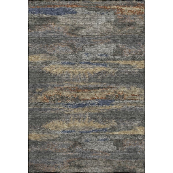 Mayfield Premium Machine Washable Abstract AMF942 Graphite 3 ft. x 4 ft. Area Rug