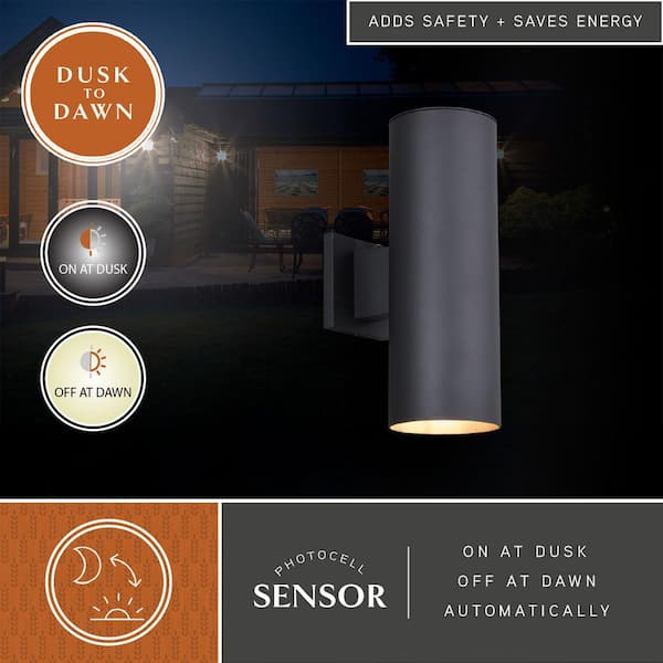 Chiasso Aluminum 2-Light Dusk to Dawn Black Contemporary Outdoor Cylinder Wall Light