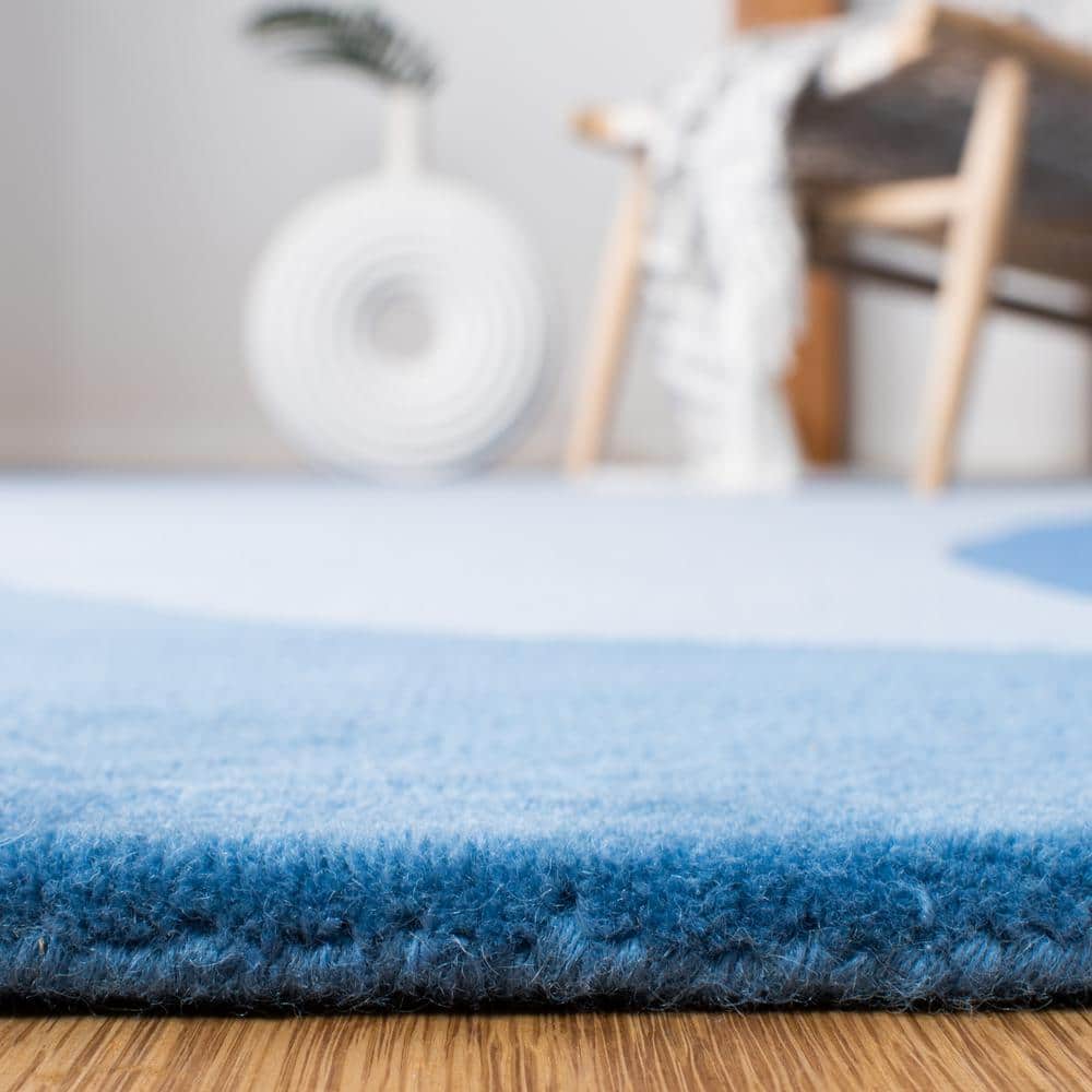 Handmade Mid-Century Modern Abstract Blue Wool Runner Rug - 2'3" x 10'