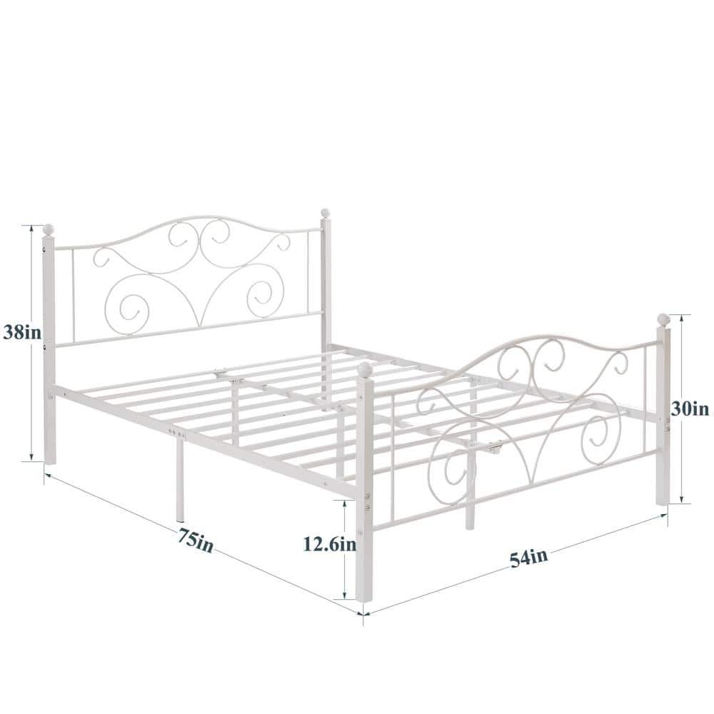 Elegant White Metal Full Size Platform Bed Frame with Headboard