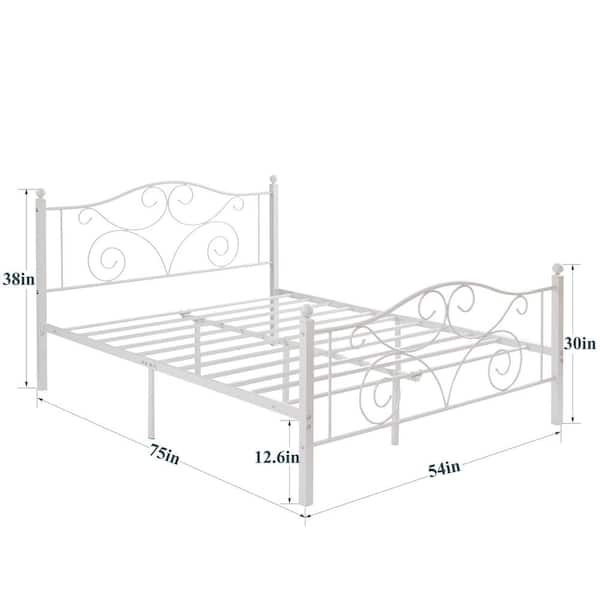 Bed Frame White Metal Frame Full Size Platform Bed Mattress Foundation Support with Headboard and Footboard Metal Bed