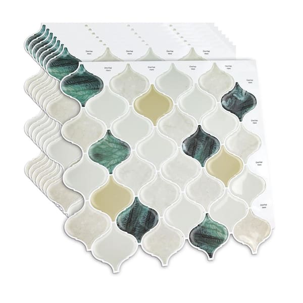 null Green 12 in. x 12 in. x 0.04 in. Vinyl Peel and Stick Backsplash Tile for Kitchen (Cover 10 sq. ft.)
