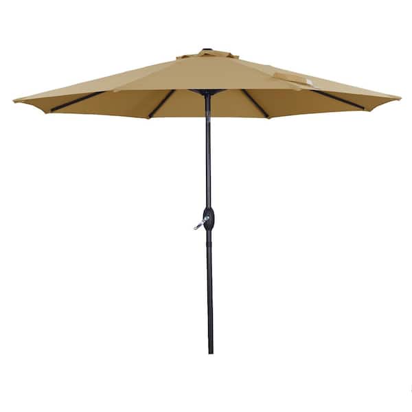 Inner Decor Seymo 9 ft. Steel Market Tilt Patio Umbrella in Light Brown without Base