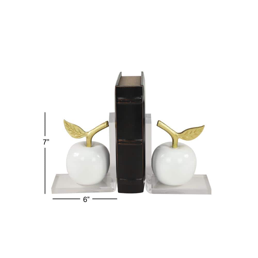 Modern White and Gold Apple Resin Bookends