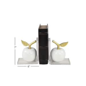 Metallic Gold and White Apple Bookends