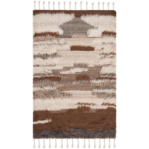 Kenya 2 ft. x 3 ft. Gray/Brown High-Low Abstract Striped Area Rug