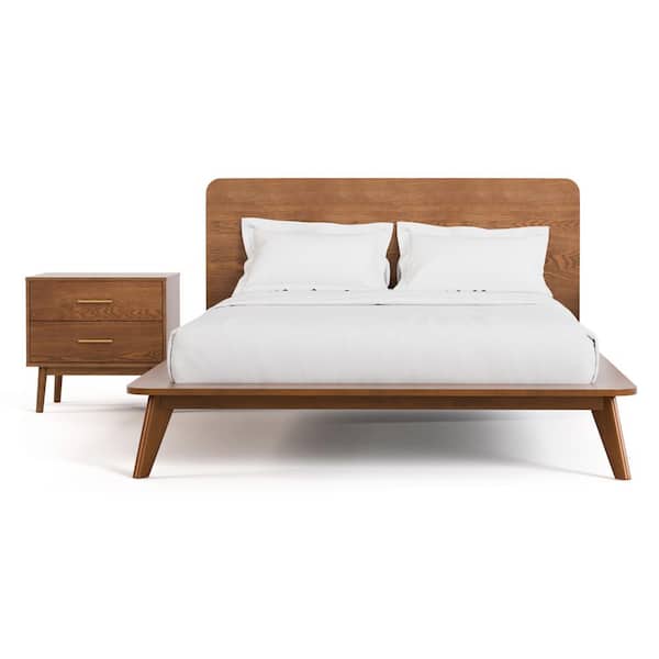 Riverstone 2-Piece Walnut Wood King Low Profile Platform Bedroom Set with Nightstand