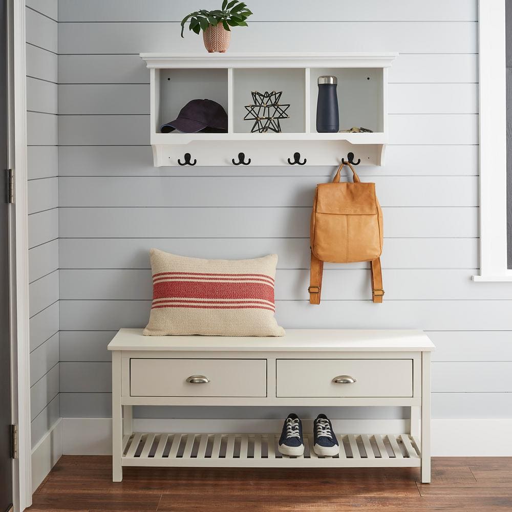 StyleWell Kids Cloud White Wood Wall Shelf with Hooks 21MJE25007