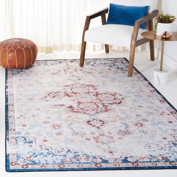 Tuscon Beige/Rust 9 ft. x 12 ft. Machine Washable Distressed Floral Medallion Area Rug