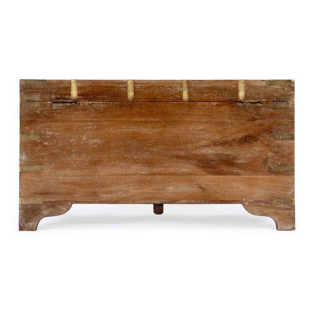 Bohemian Rectangular Brown Wood and Metal Storage Trunk