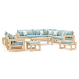 Benson 11-Piece Wood Patio Conversation Set with Sunbrella Spa Blue Cushions