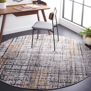 Amelia Charcoal/Gold 7 ft. x 7 ft. Abstract Gradient High-Low Distressed Round Area Rug