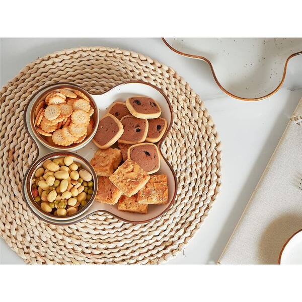 8.5 in. Speckled Ceramic Divided Serving Platter, Small Appetizer Tray with 4 Removable Dishes for Nuts, Candy, Snacks