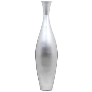 Tall 43" Inch Modern Bamboo Narrow Trumpet Floor Vase Silver Metallic Finish