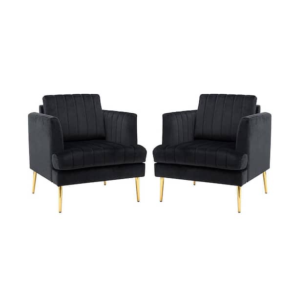 JAYDEN CREATION Tyndaridae 31 in. Black Polyester Arm Chair with Metal Legs (Set of 2)