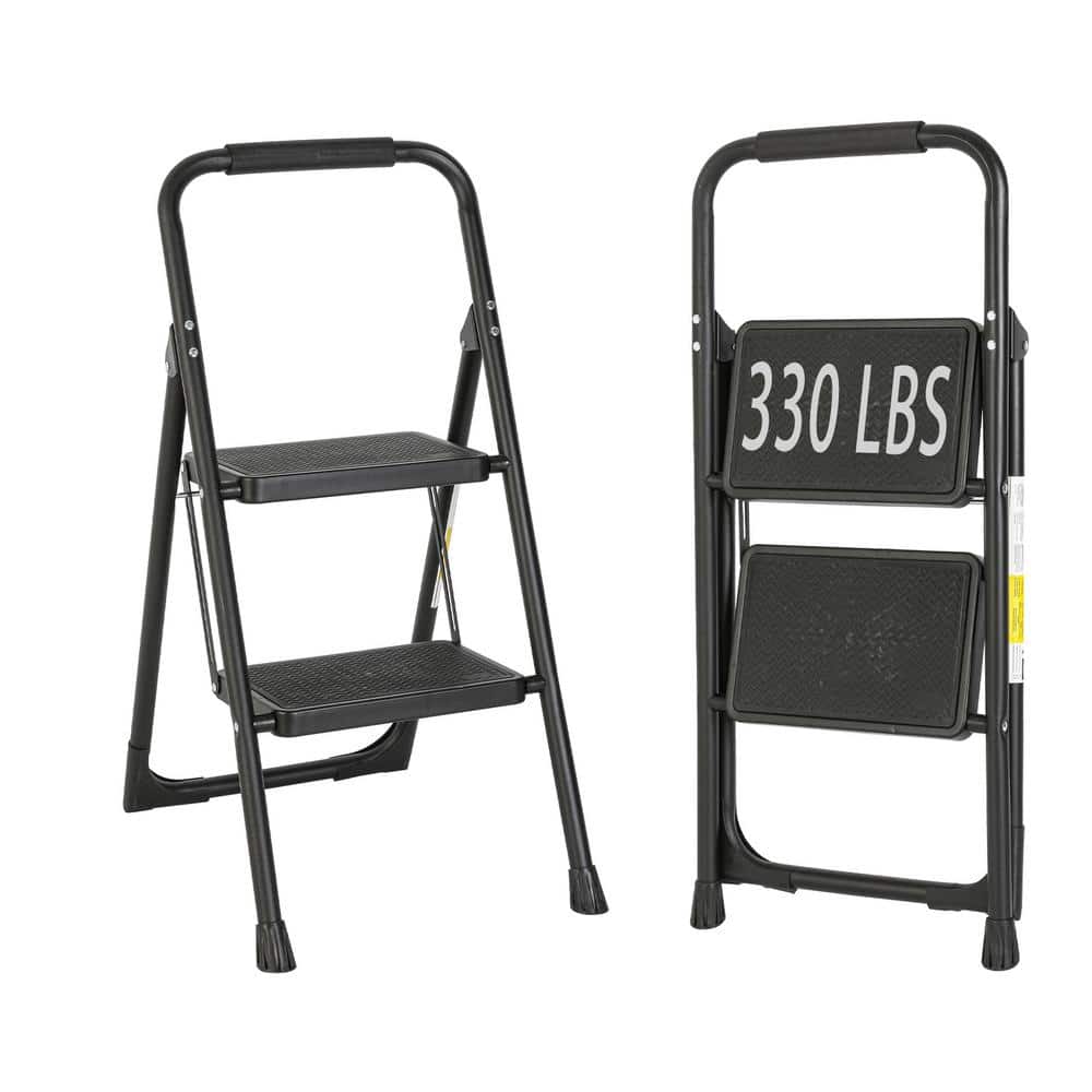 2.5 ft. Reach, 2-Step Iron Ladder, Black Foldable Non-slip Outdoor Ladder 330 lbs. Load Capacity for Home, Office price history on PriceWatchPro