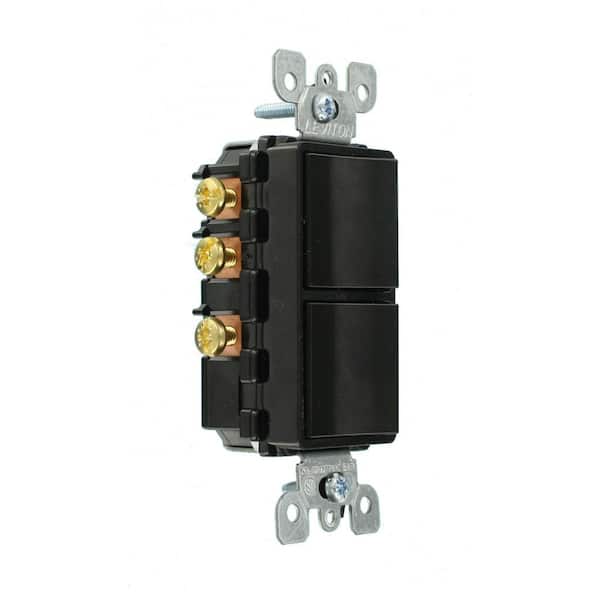 15 Amp Decora Commercial Grade Combination Single Pole Rocker Switch/3-Way Rocker Switch, Black 5641-E