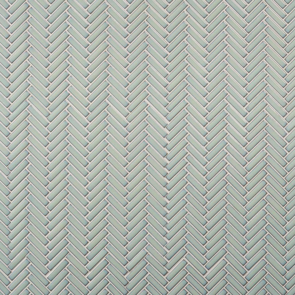 Mint Green Glossy Porcelain Herringbone Mosaic Tile 11.14 in. x 11.14 in.