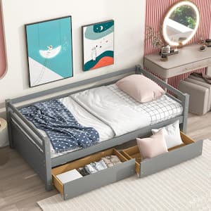 Gray Twin Size Wood Daybed with Two Storage Drawers and Bed Rails
