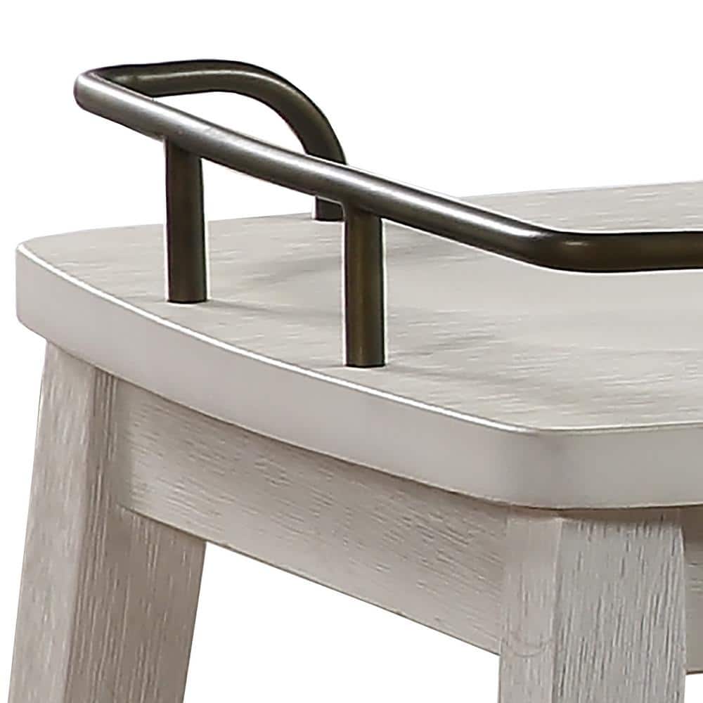 Ivory and Brown Wood Metal Backless Counter Stool