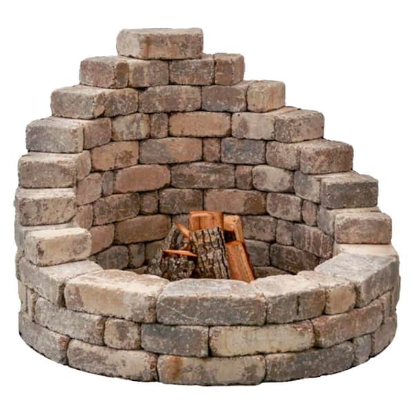 Latessa 53.75 in. x 39.38 in. Timberwood Blend Outdoor Weathered Round Concrete Firepit Kit with Round Metal Insert