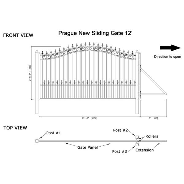 ALEKO Prague Style 12 ft. x 6 ft. Black Steel Single Slide Driveway with Gate Opener Fence Gate