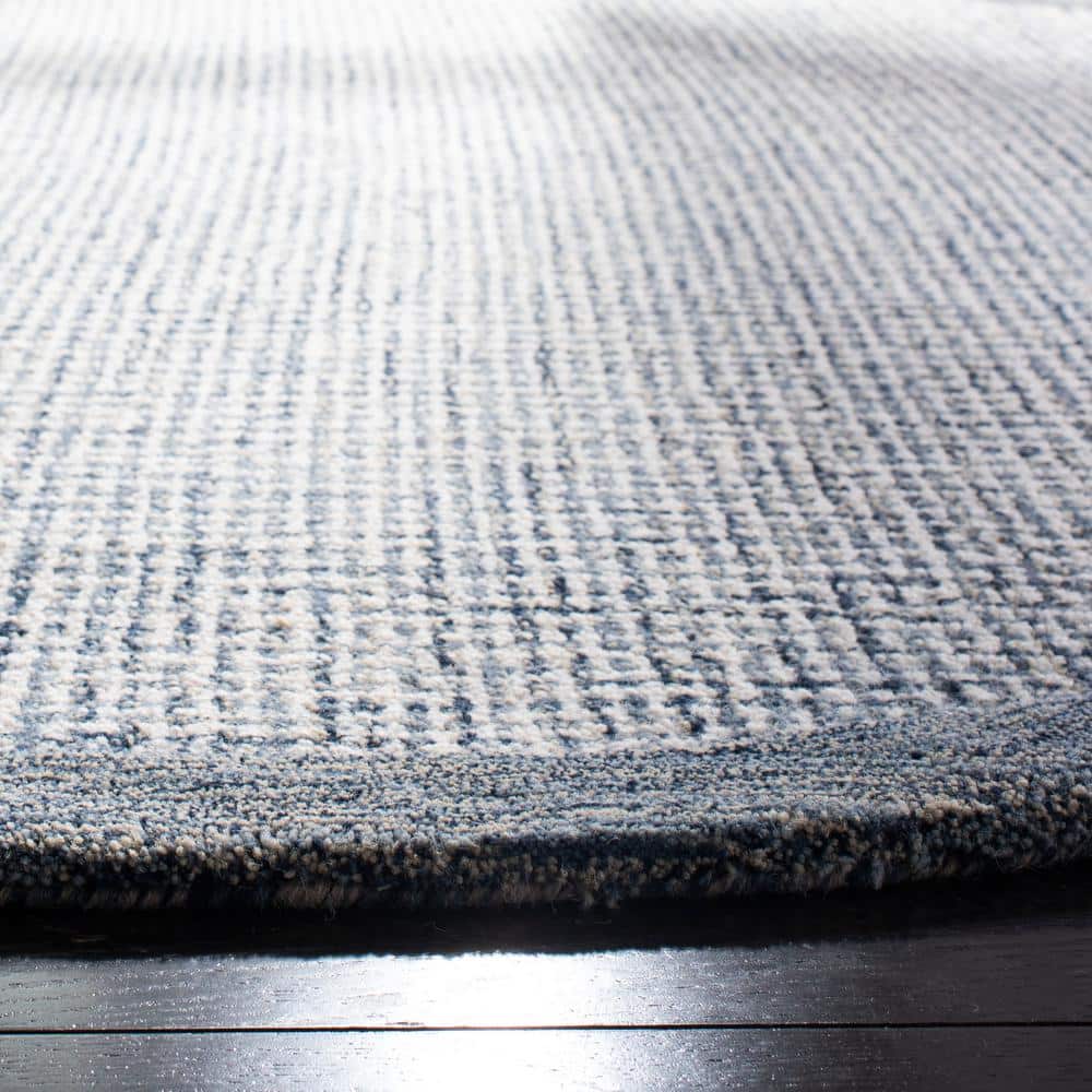 Navy and Ivory Abstract Handmade Wool Round Rug, 6' x 6'