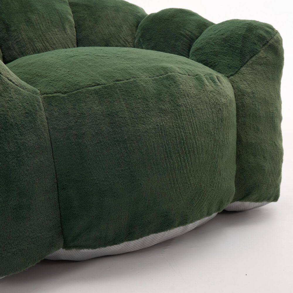 Front view of the green velvet bean bag sofa.