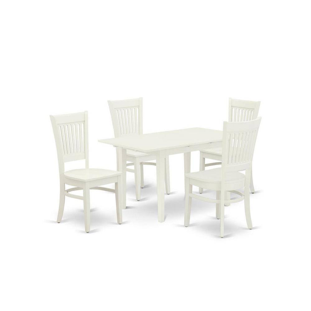 5-Piece Linen White Finish Solid Wood Top - Rectangular Dining Room Set with Butterfly Leaf - Seats 4