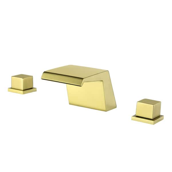 Heemli Waterfall 8 in. Widespread 2-Handle Bathroom Faucet in Brushed Gold