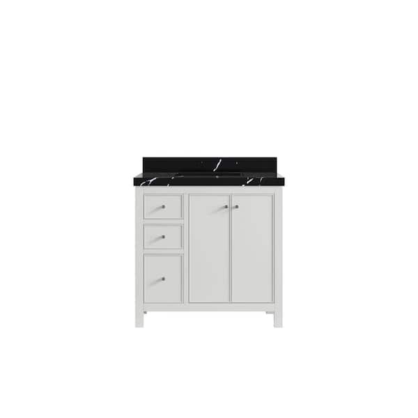 Willow Collections Chicago 36 in. Single Sink Freestanding White Bath Vanity with Calacatta Black Qt. Top Unassembled