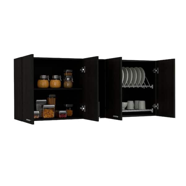 Aoibox 59 in. W x 12.4 in. D x 23.6 in. H Black Ready to Assemble Wall Mount Upper Base Kitchen Cabinet w/ 2-Doors, Shelves