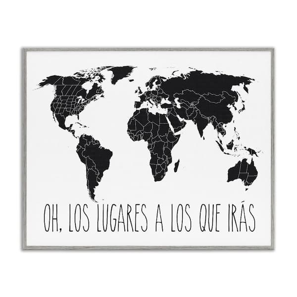 Stupell Industries Places to Go Translation by Lettered and Lined Gray Framed Typography Giclee Art Print 24 in. x 30 in.