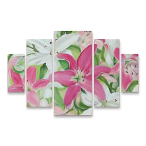 Sandra Lafrate Pink and White Lilies III 5-Piece Panel Set Unframed Photography Wall Art 40 in. x 58 in.