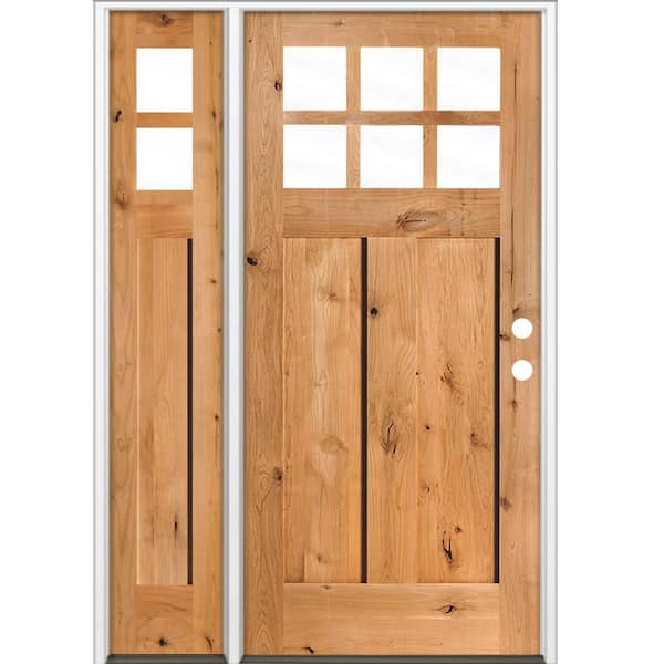 50 in. x 80 in. Knotty Alder Left-Hand/Inswing 6-Lite Beveled Clear Glass Cedar Stain Wood Prehung Front Door with LSL