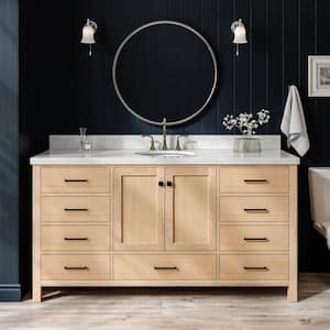 Cambridge 66 in. Single Sink Freestanding Bathroom Vanity in Oak with Carrara White Marble Top