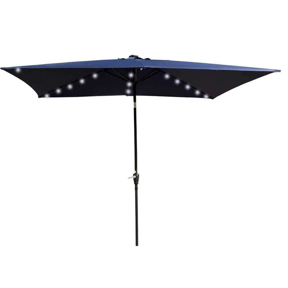 10 x 6.5 ft. Navy Blue Outdoor Market Patio Umbrella - Solar LED, Fade-Resi