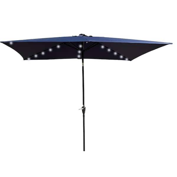 Unbranded 10 x 6.5 ft. Navy Blue Outdoor Market Patio Umbrella - Solar LED, Fade-Resistant, UV and Water-Resistant