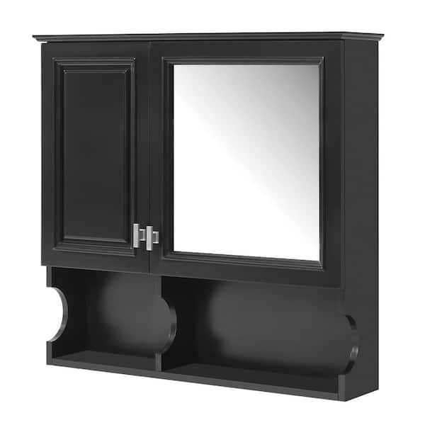 30 in. W x 29 in. H Rectangular Medicine Cabinet with Mirror, Wall Mounted Bathroom Cabinet, Adjustable Shelves, Black