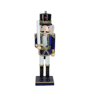 14 in. Wooden Blue, White and Gold Christmas Nutcracker Soldier